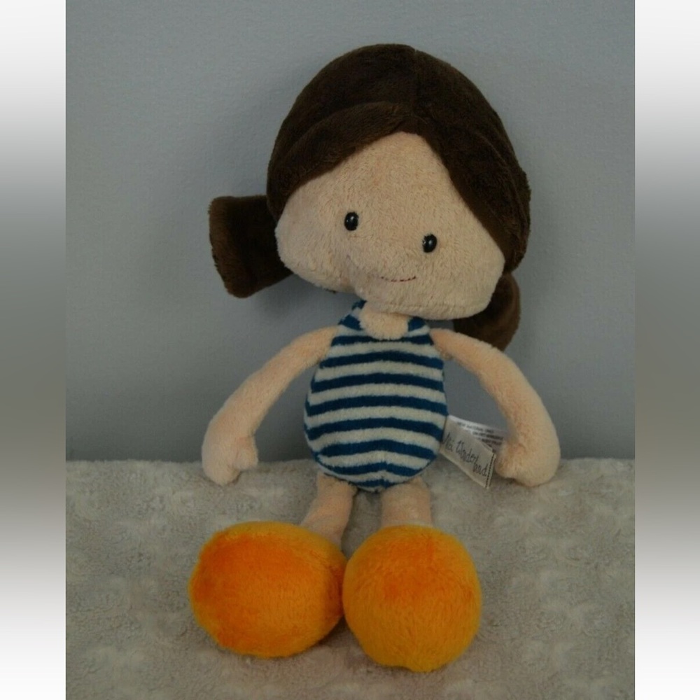 Nici Wonderland Baby Doll Plush Stuffed Animal Toy Blue Stripes Brown Hair